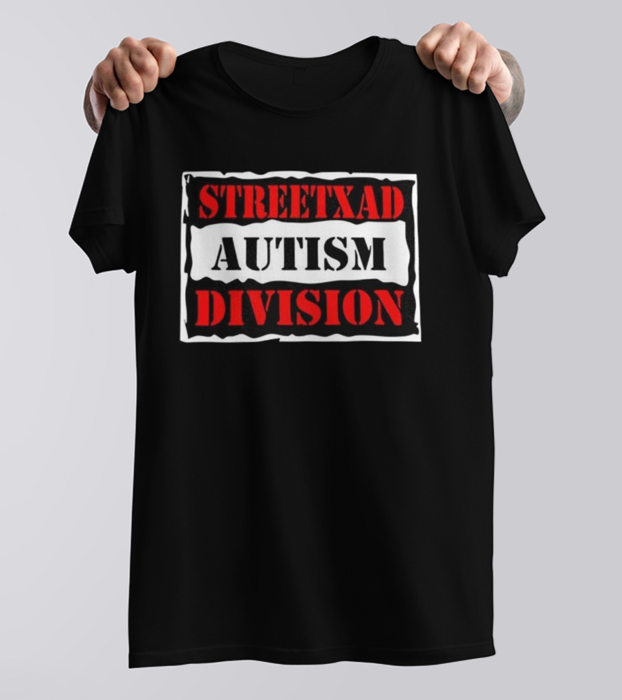 Streetxad Autism Division Bold Text Red Black White T-Shirt
