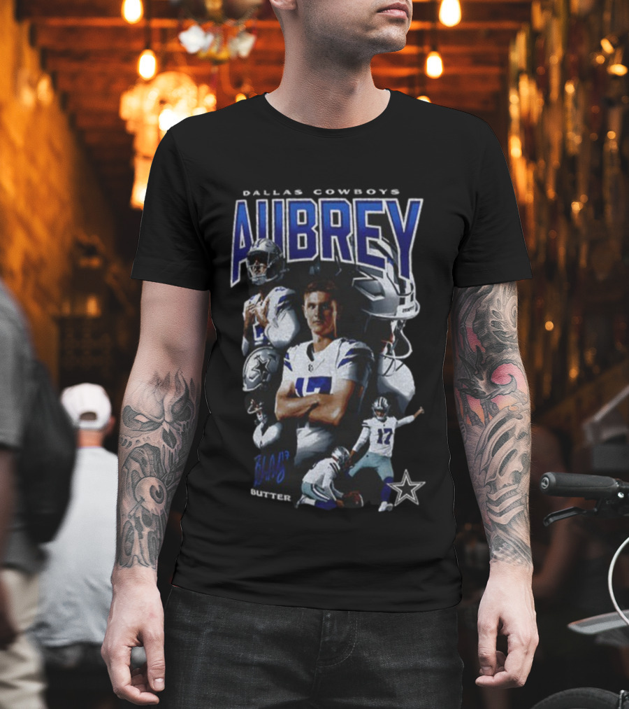 Dallas Cowboys Brandon Aubrey 17 Butter Signature NFL Football T-Shirt