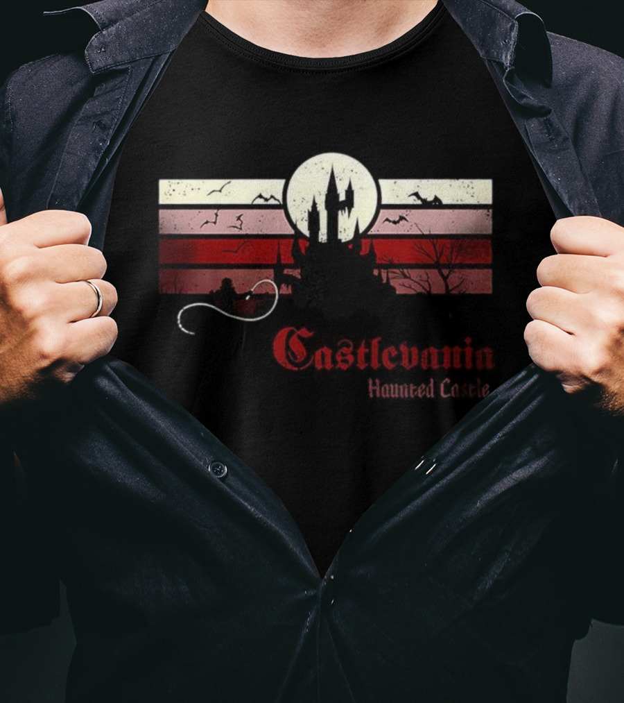 Castlevania Haunted Castle Retro Whip Bats Vintage Scene T-Shirt