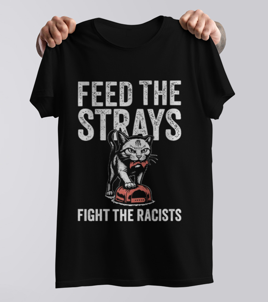 Feed The Strays Fight The Racists Cat With Red Helmet T-Shirt