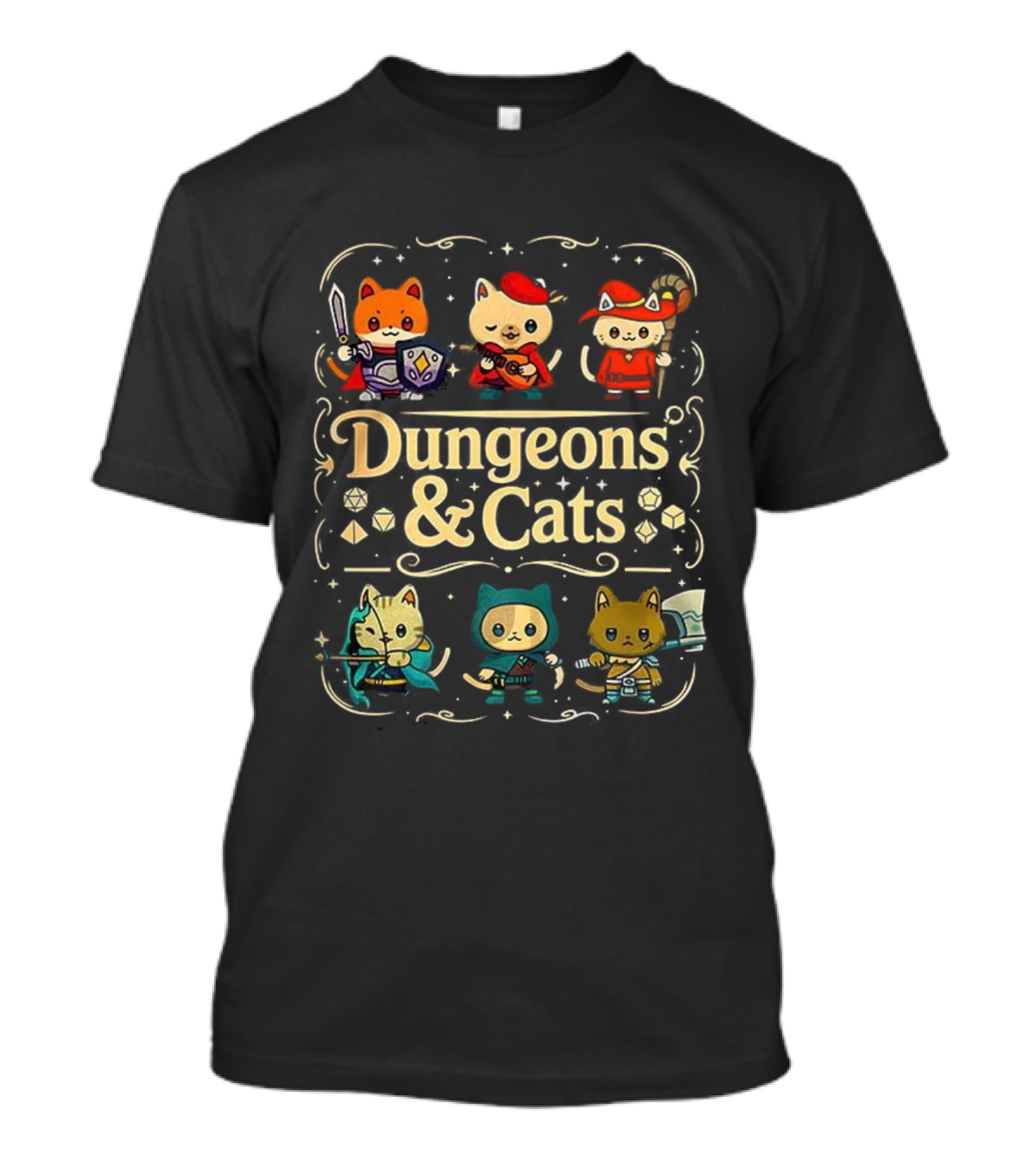 Dungeons & Cats Fantasy Feline Warriors Adventure T-Shirt