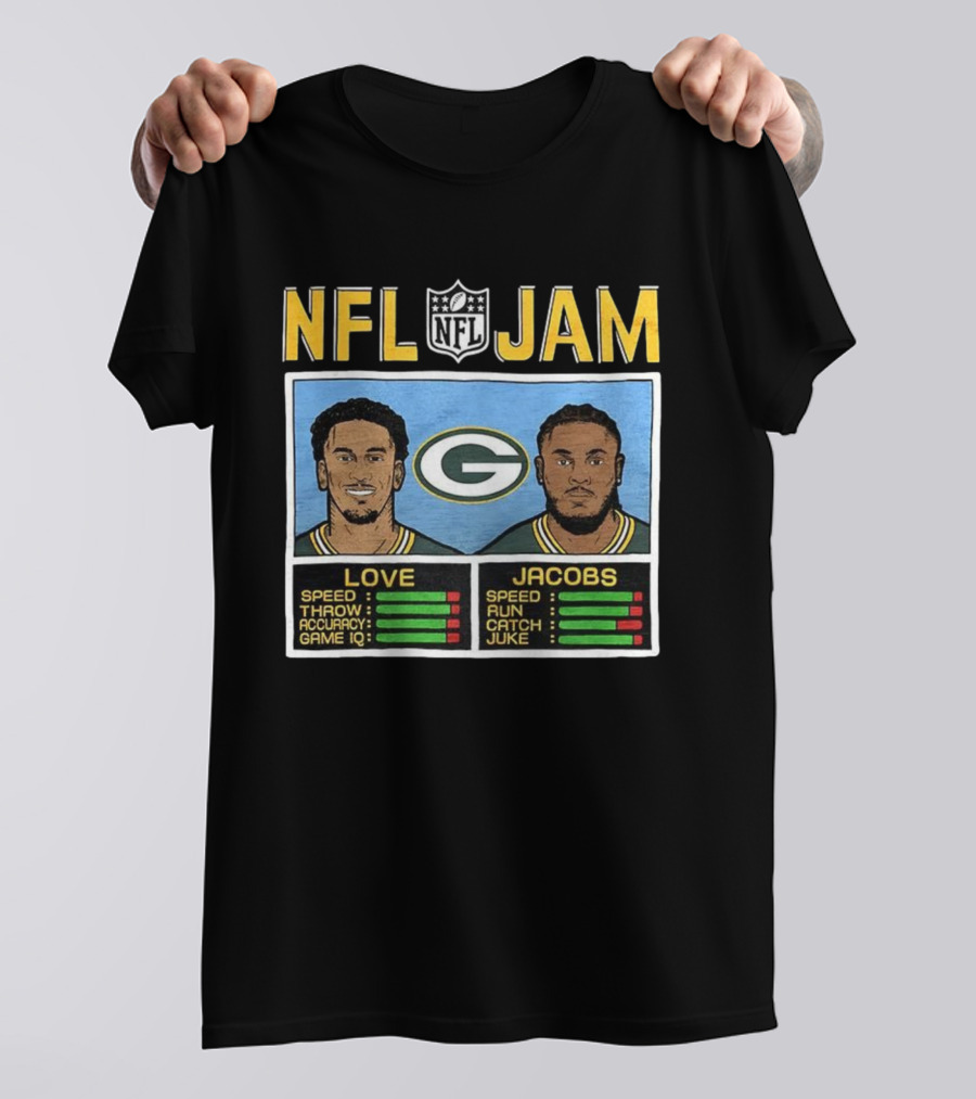 NFL Jam Jordan Love Josh Jacobs Green Bay Packers Video Game Style T-Shirt