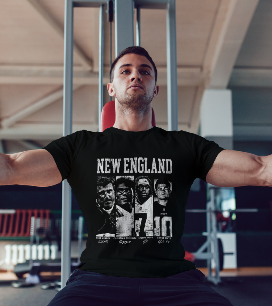 New England Mike Vrabel Christian Gonzalez Stefon Diggs Drake Maye NFL Football Signatures T-Shirt