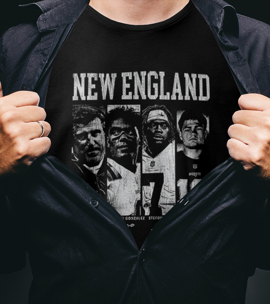 New England Mike Vrabel Christian Gonzalez Stefon Diggs Drake Maye NFL Football Signatures T-Shirt