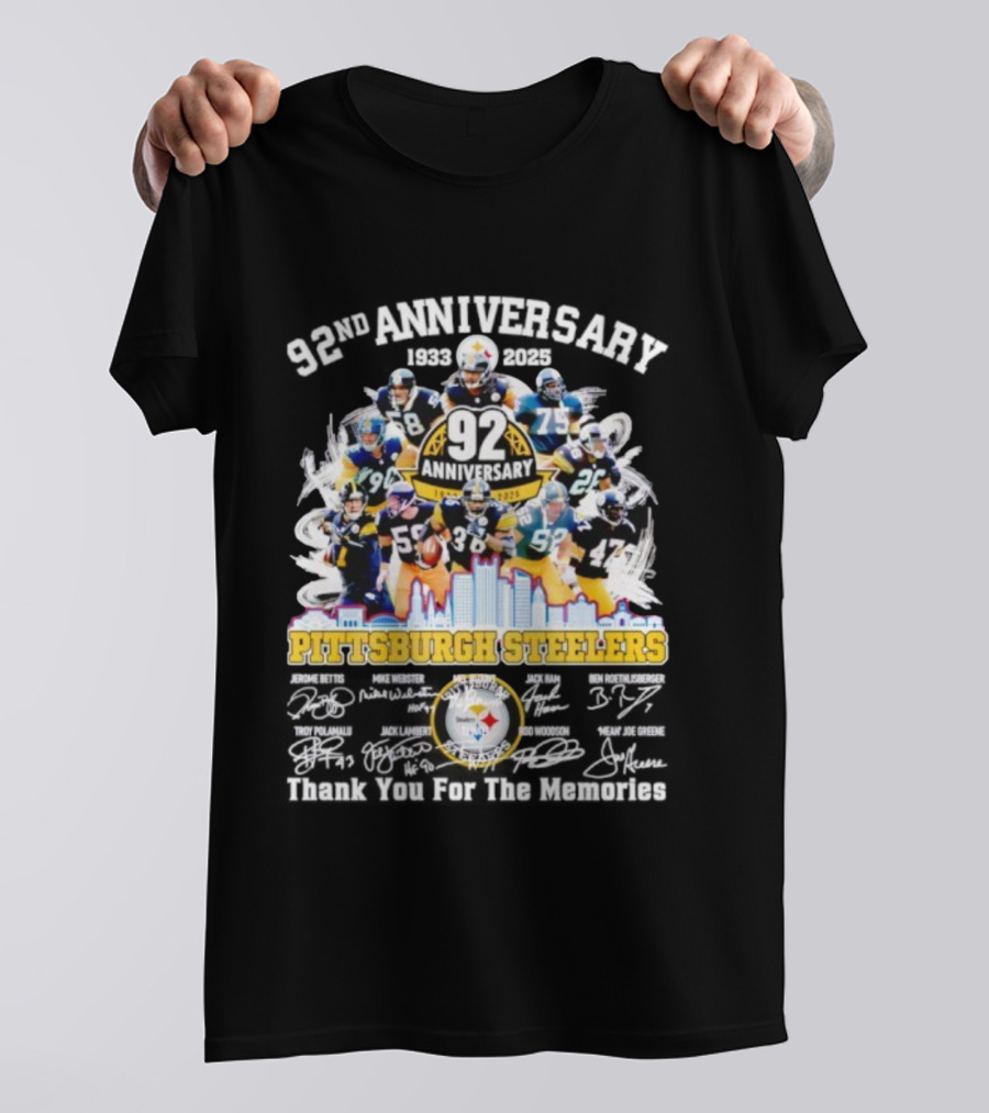 Pittsburgh Steelers 92nd Anniversary 1933-2025 Thank You For The Memories 92 Anniversary 1933-2025 T-Shirt