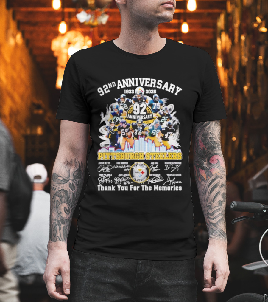 Pittsburgh Steelers 92nd Anniversary 1933-2025 Thank You For The Memories 92 Anniversary 1933-2025 T-Shirt