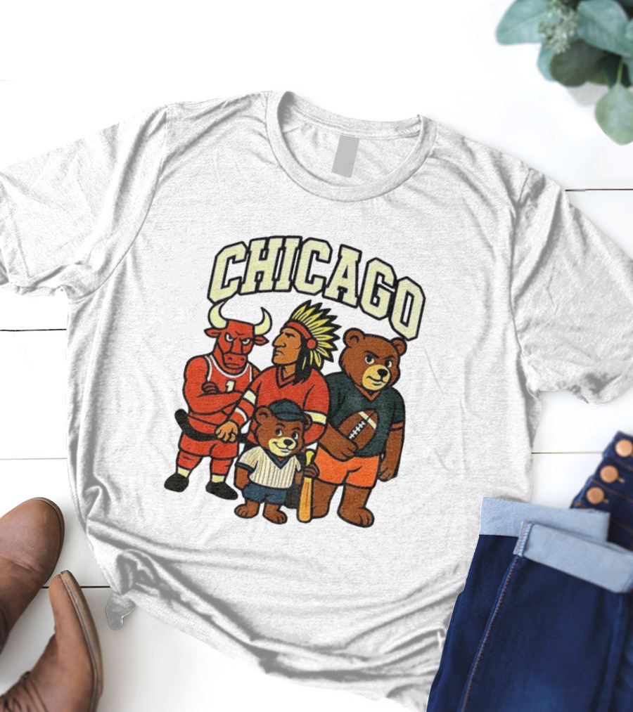 Chicago Bulls Blackhawks Bears Cubs Mascot Mashup T-Shirt
