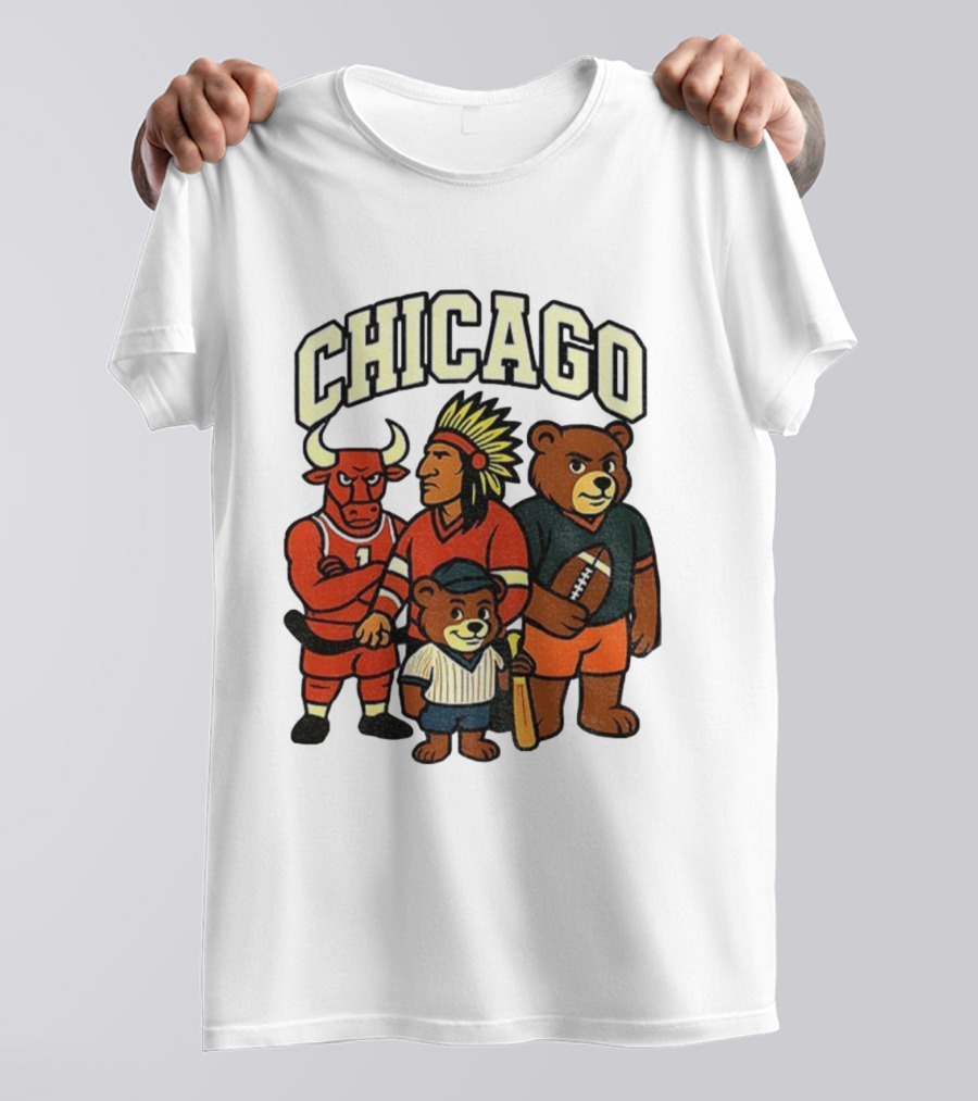 Chicago Bulls Blackhawks Bears Cubs Mascot Mashup T-Shirt