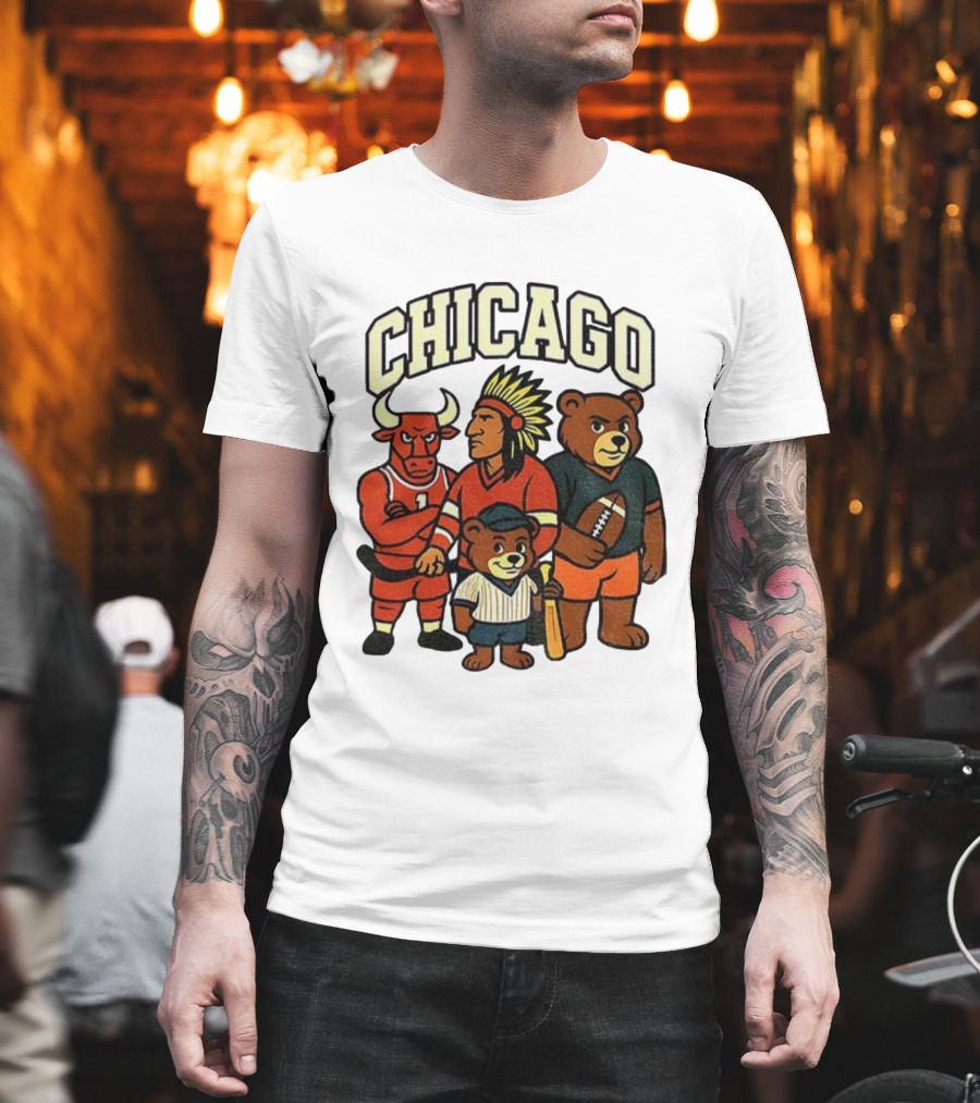 Chicago Bulls Blackhawks Bears Cubs Mascot Mashup T-Shirt