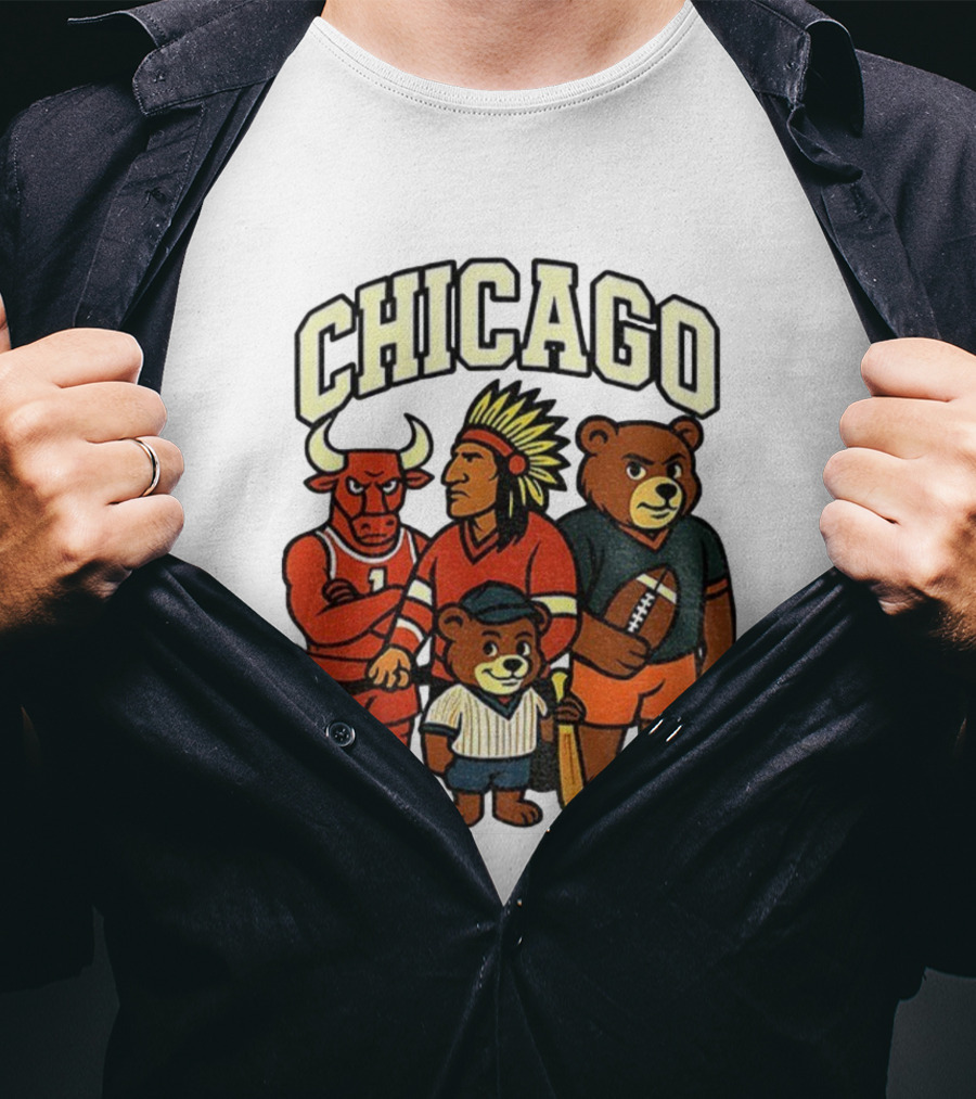 Chicago Bulls Blackhawks Bears Cubs Mascot Mashup T-Shirt