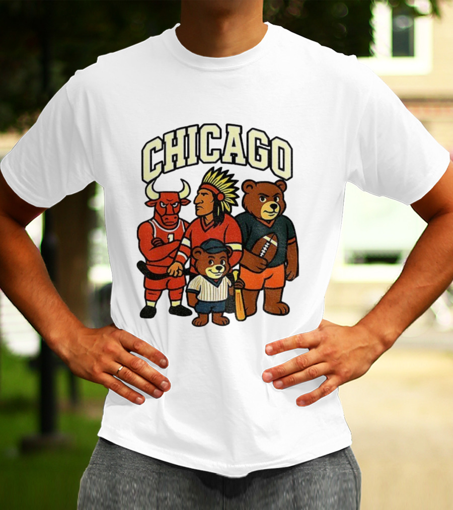 Chicago Bulls Blackhawks Bears Cubs Mascot Mashup T-Shirt
