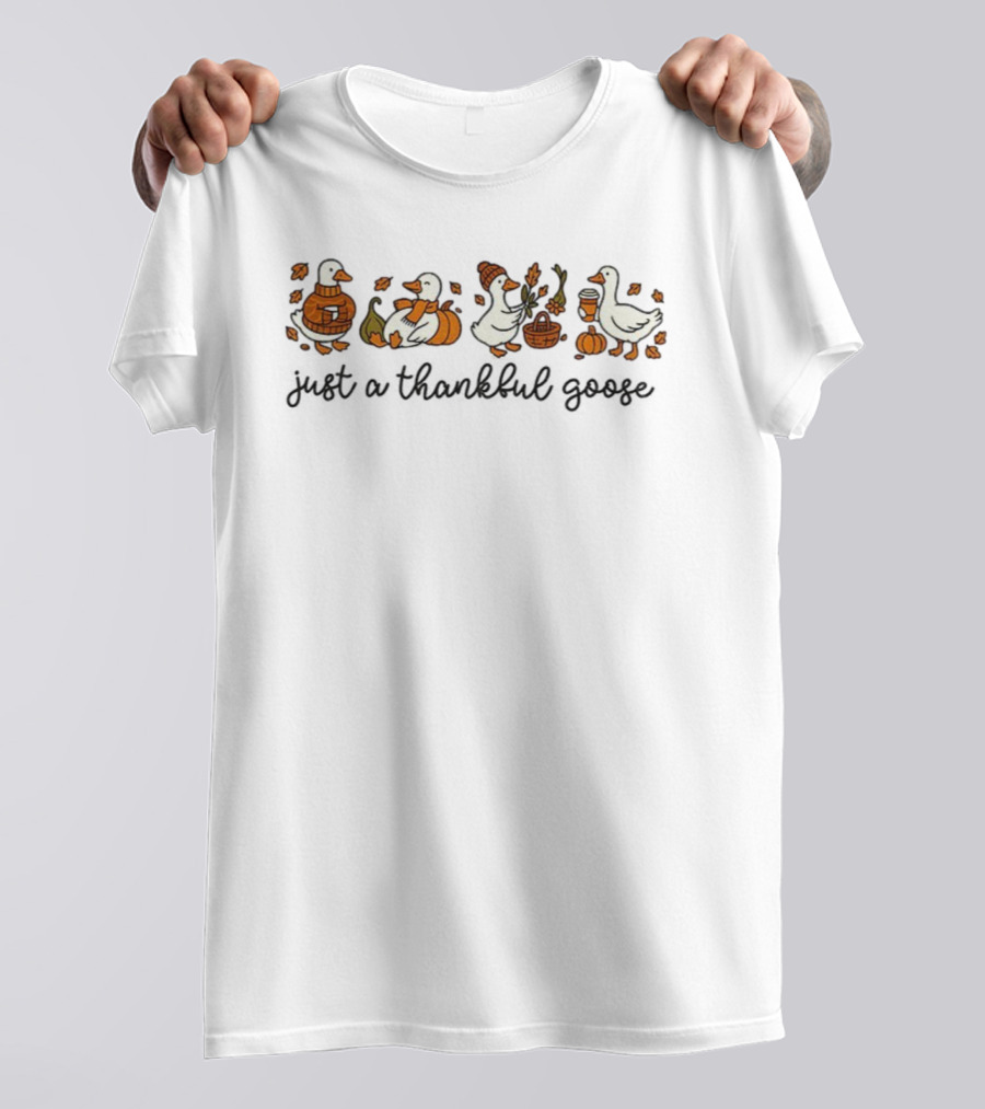 Funny Cute Pumpkin Spice Autumn Cozy Goose Leaves T-Shirt