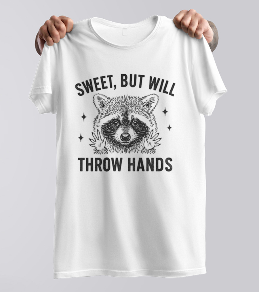 Sweet But Will Throw Hands Raccoon Vintage Retro Style T-Shirt