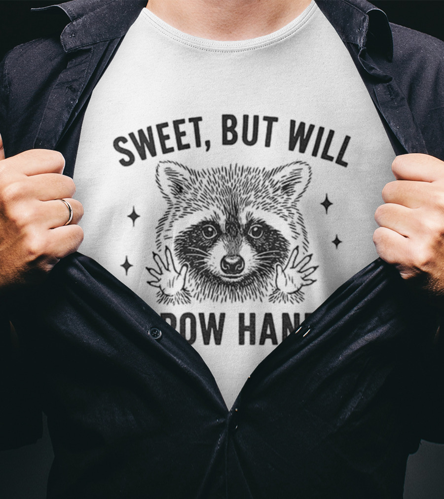 Sweet But Will Throw Hands Raccoon Vintage Retro Style T-Shirt