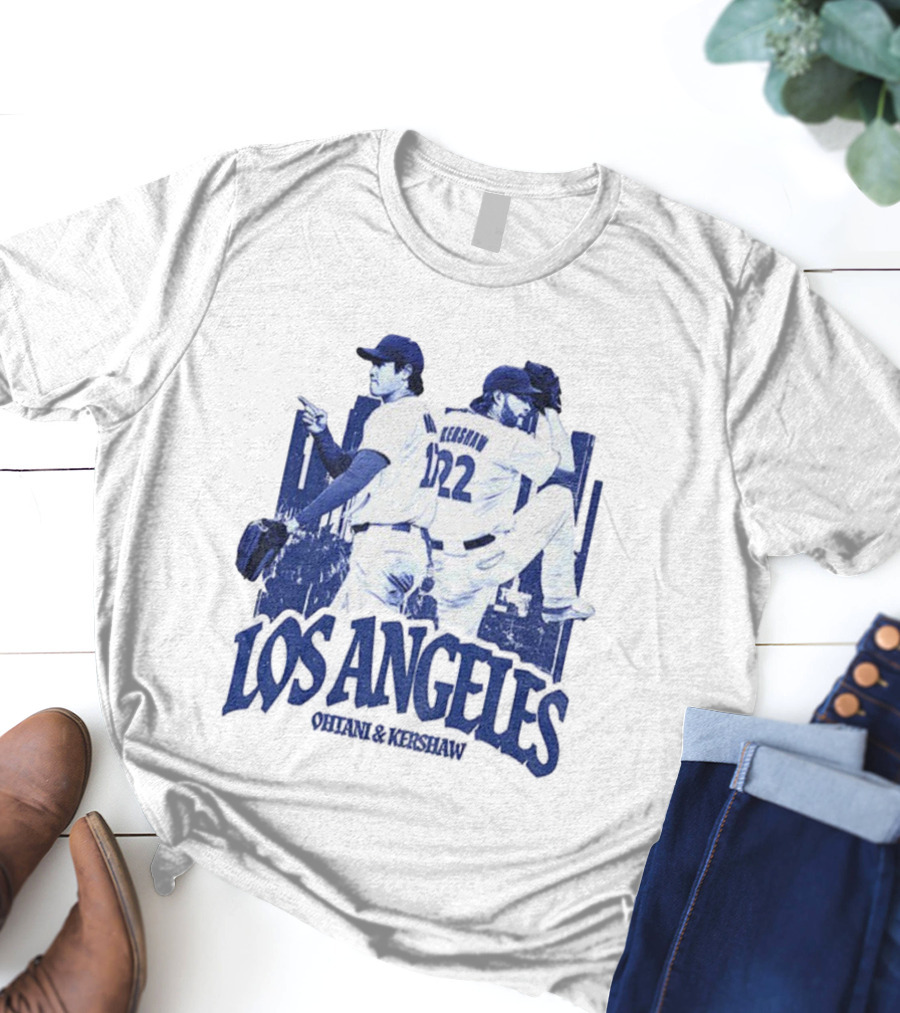 Los Angeles Dodgers Shohei Ohtani Clayton Kershaw City Skyline MLB Baseball Vintage T-Shirt