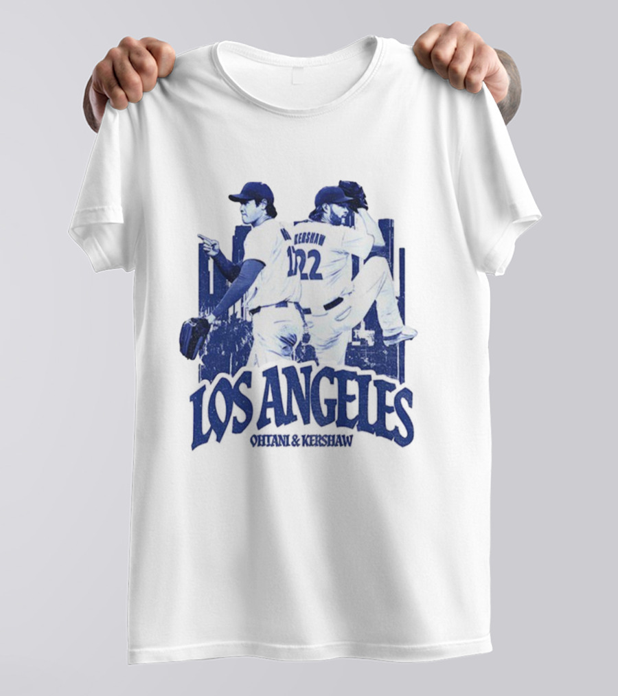 Los Angeles Dodgers Shohei Ohtani Clayton Kershaw City Skyline MLB Baseball Vintage T-Shirt