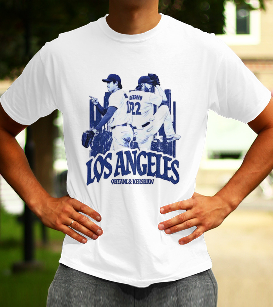 Los Angeles Dodgers Shohei Ohtani Clayton Kershaw City Skyline MLB Baseball Vintage T-Shirt