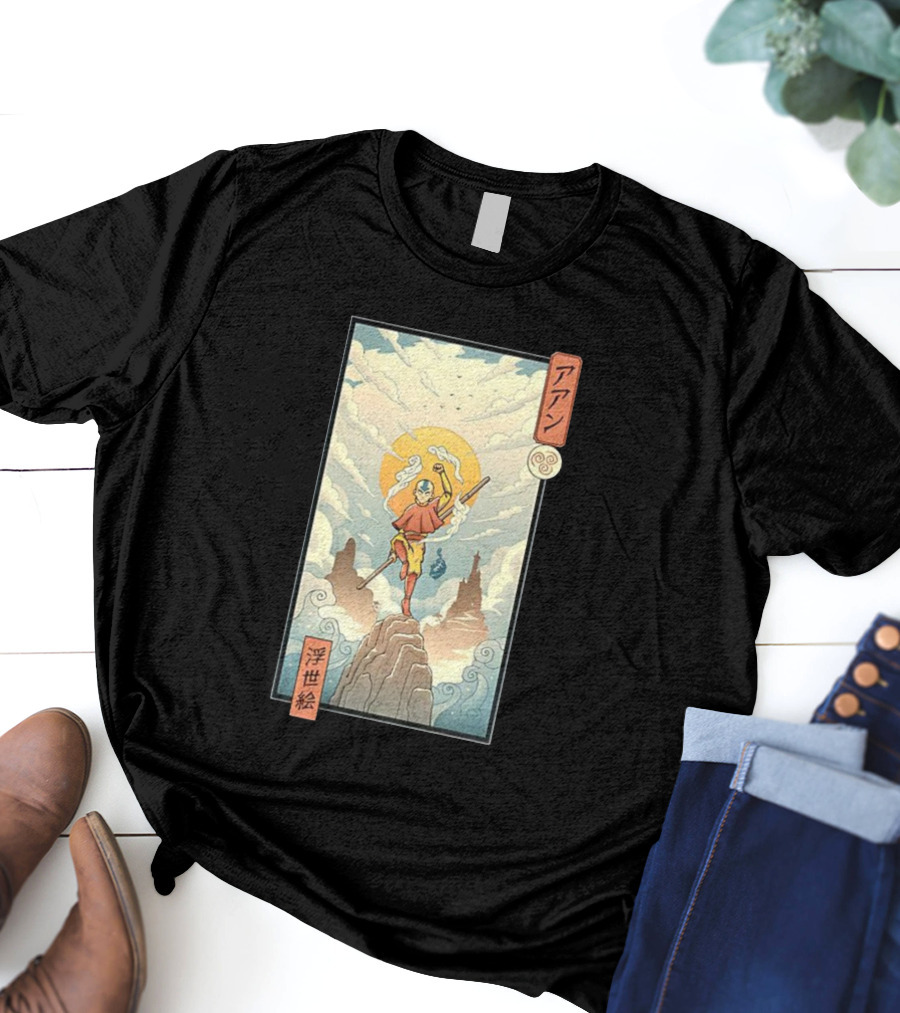 Aang Air Nomad Avatar The Last Airbender Ukiyo-e Style Clouds And Mountains T-Shirt