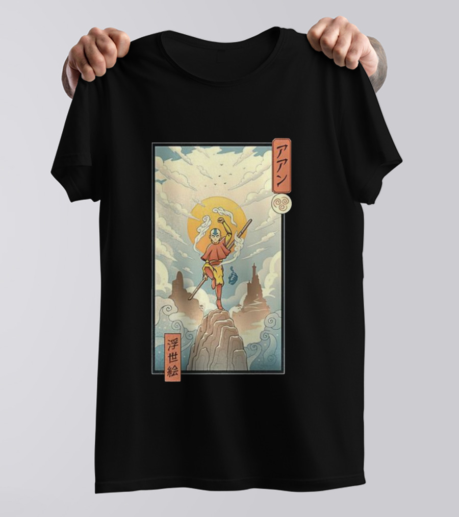 Aang Air Nomad Avatar The Last Airbender Ukiyo-e Style Clouds And Mountains T-Shirt