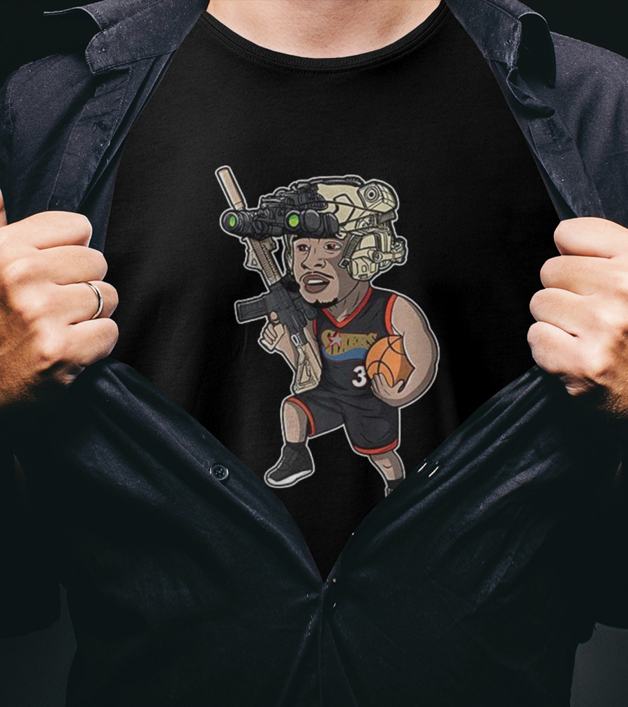 Allen Iverson Philadelphia 76ers Soldier Cartoon Basketball Jersey 3 T-Shirt