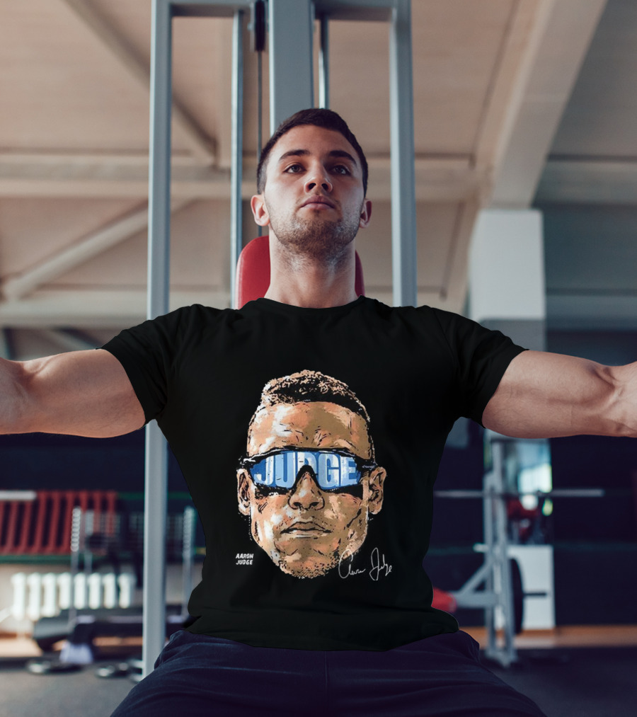 Aaron Judge New York Yankees Baseball Big Head Glasses Judge Signature T-Shirt