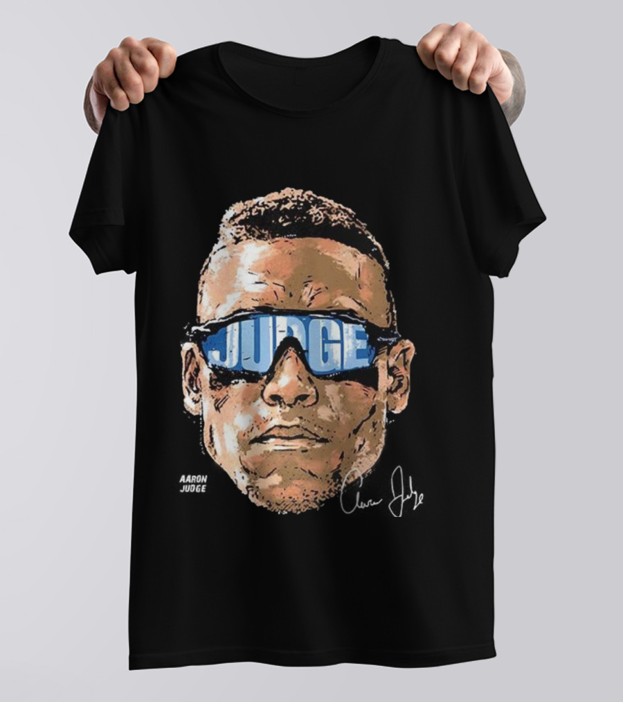 Aaron Judge New York Yankees Baseball Big Head Glasses Judge Signature T-Shirt