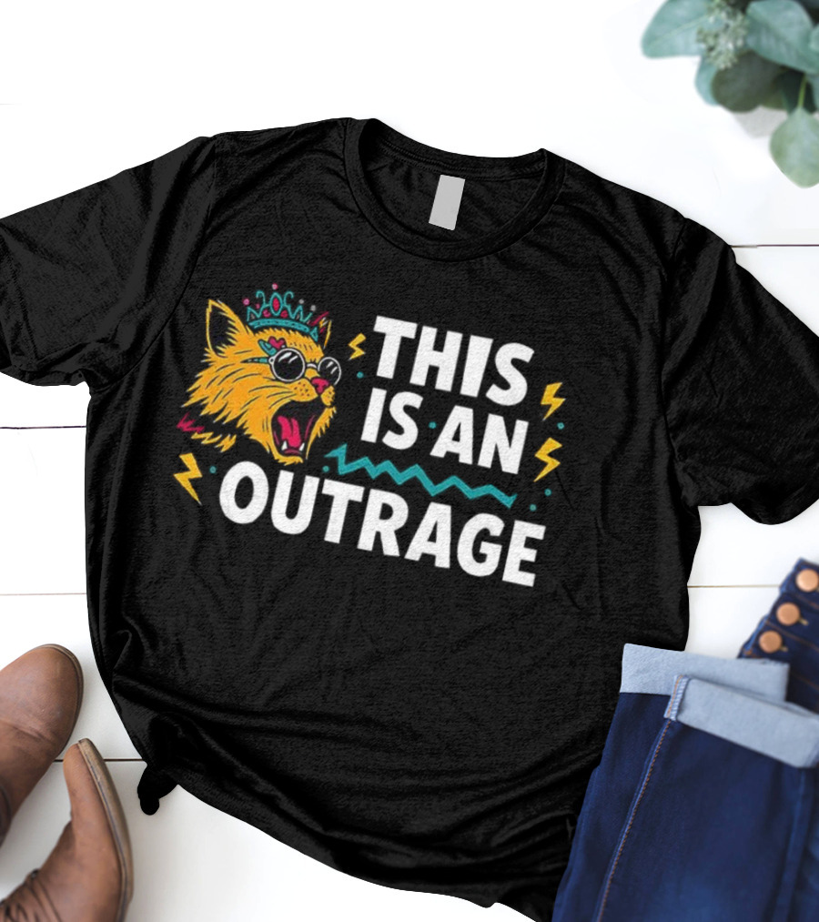 Cat This Is An Outrage Fun Cool Sunglasses Lightning Bolt T-Shirt