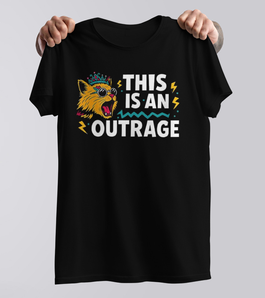Cat This Is An Outrage Fun Cool Sunglasses Lightning Bolt T-Shirt