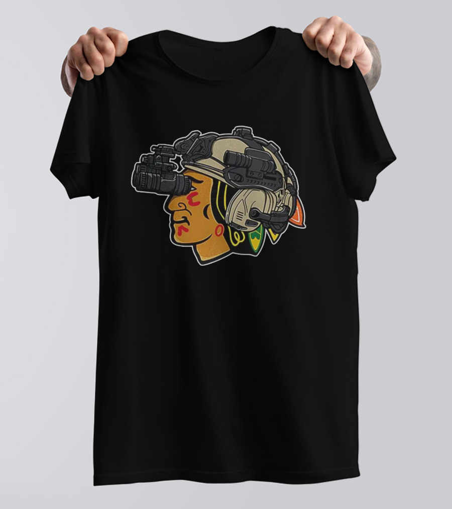 Chicago Blackhawks Soldier Helmet Hockey Icon T-Shirt