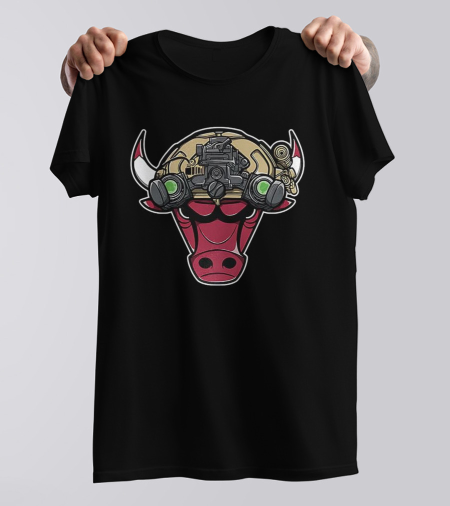 Chicago Bulls Military Bull Visor Helmet NBA Crossover T-Shirt
