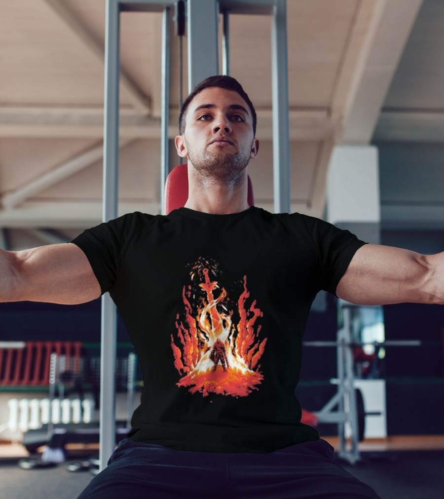 Dark Souls Trial By Fire Warrior Surrounded By Flames Iconic Gaming Imagery T-Shirt