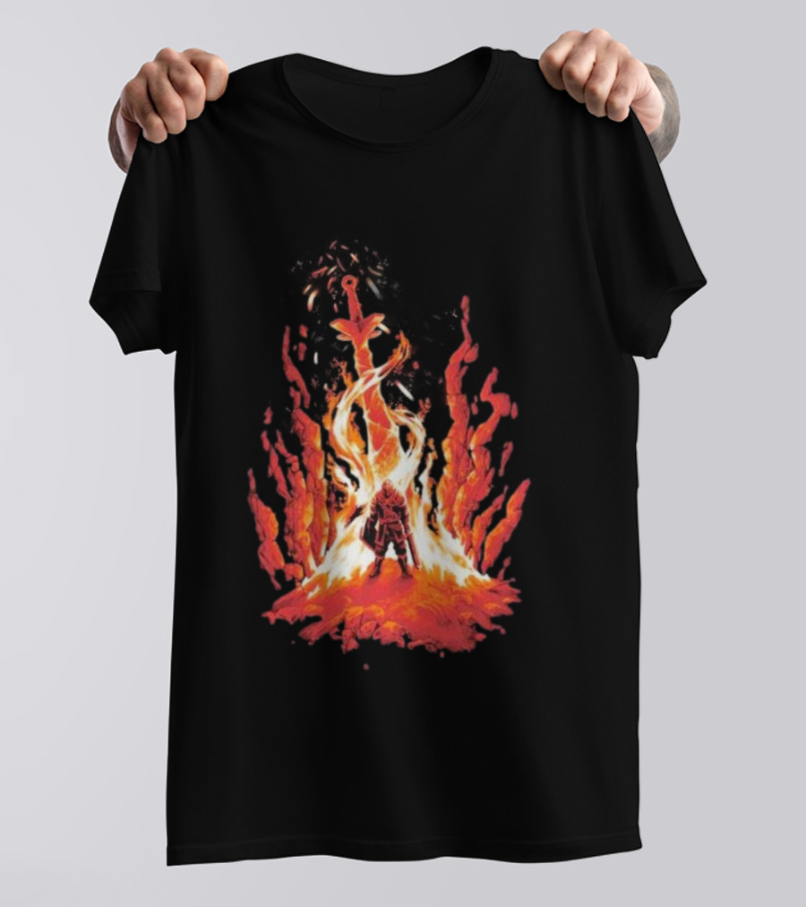 Dark Souls Trial By Fire Warrior Surrounded By Flames Iconic Gaming Imagery T-Shirt