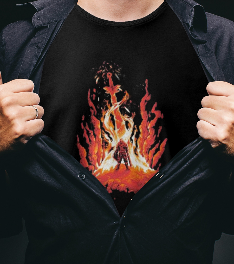 Dark Souls Trial By Fire Warrior Surrounded By Flames Iconic Gaming Imagery T-Shirt