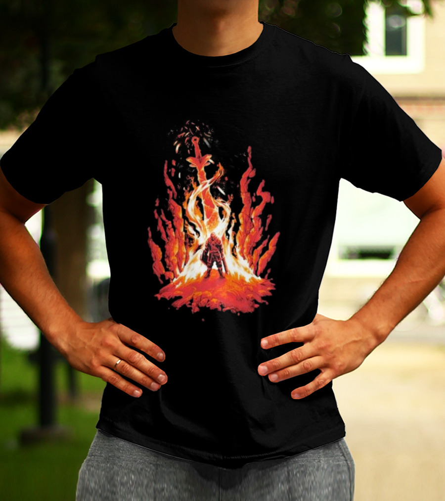 Dark Souls Trial By Fire Warrior Surrounded By Flames Iconic Gaming Imagery T-Shirt