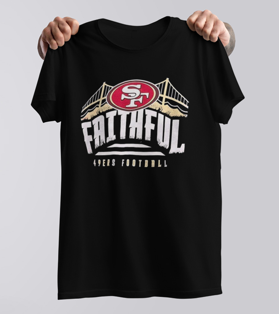 San Francisco 49ers Faithful Football SF Logo Golden Gate Bridge T-Shirt