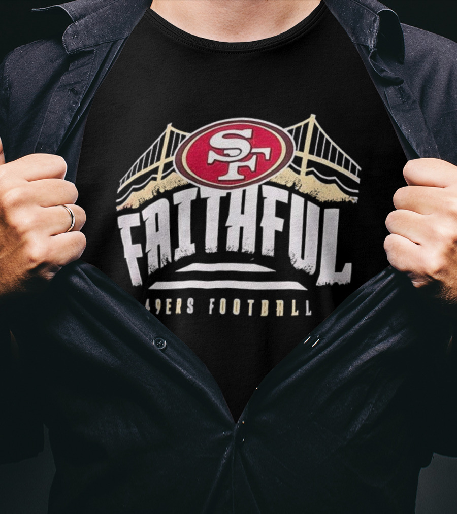 San Francisco 49ers Faithful Football SF Logo Golden Gate Bridge T-Shirt