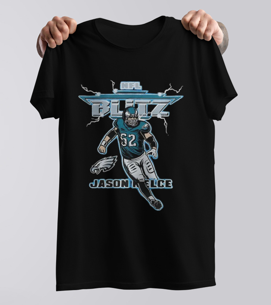Jason Kelce Philadelphia Eagles NFL Blitz Lightning 62 T-Shirt
