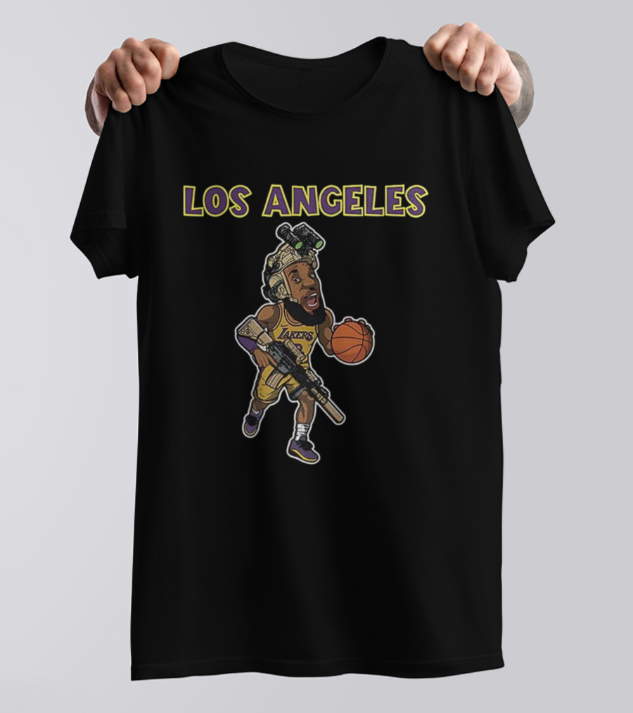 Los Angeles Lakers Lebron James Basketball Soldier Cartoon T-Shirt