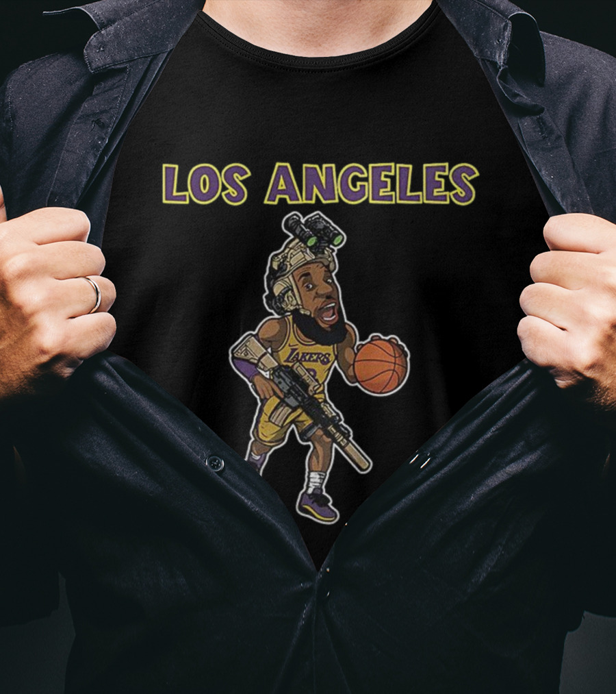 Los Angeles Lakers Lebron James Basketball Soldier Cartoon T-Shirt