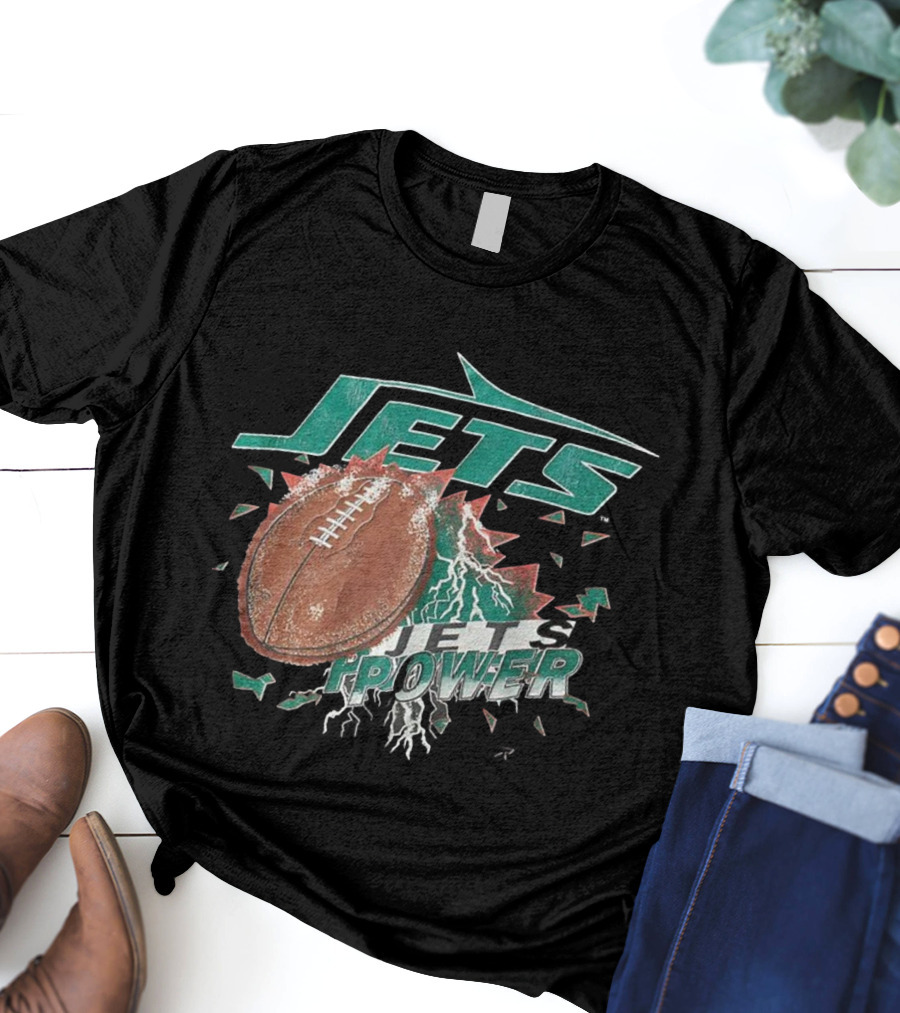 New York Jets Power Football Lightning 90s Vintage T-Shirt