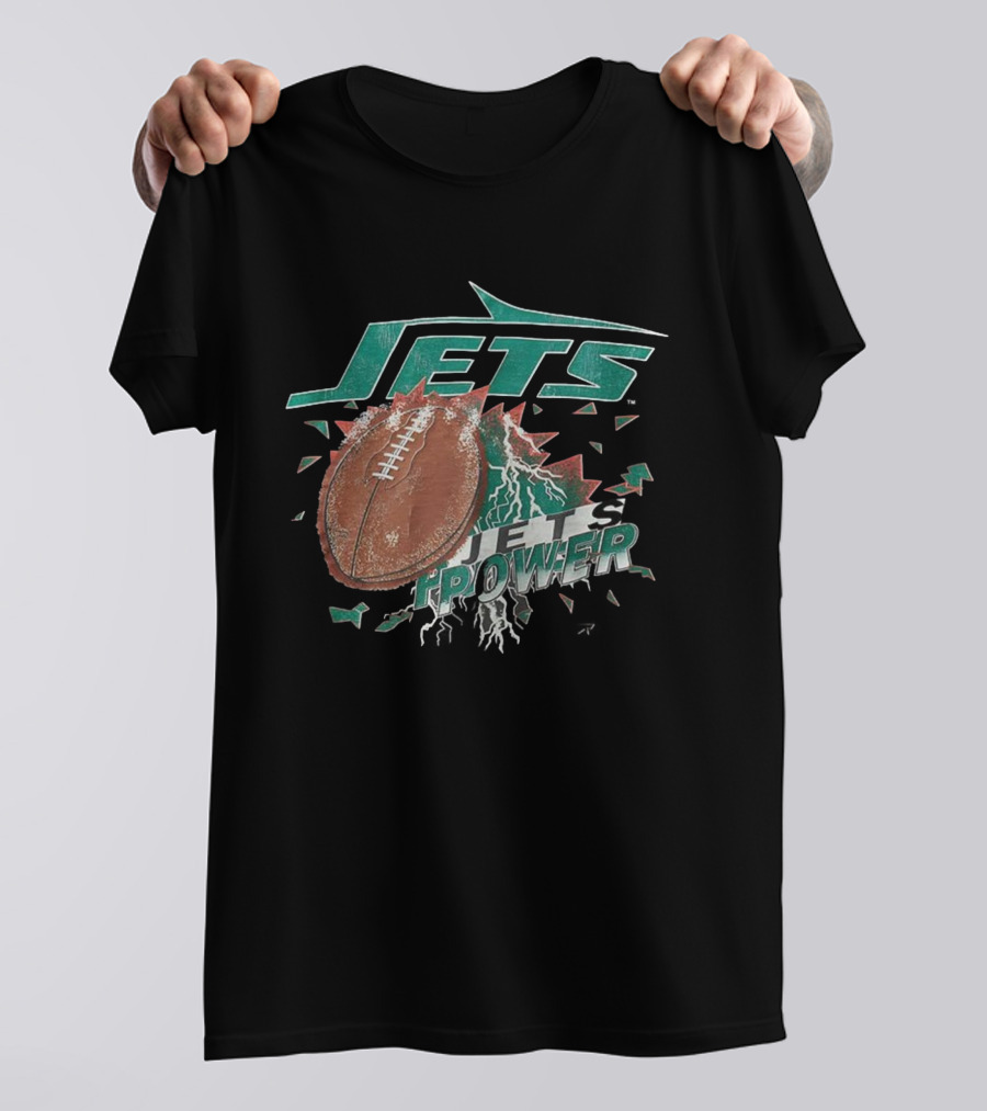 New York Jets Power Football Lightning 90s Vintage T-Shirt