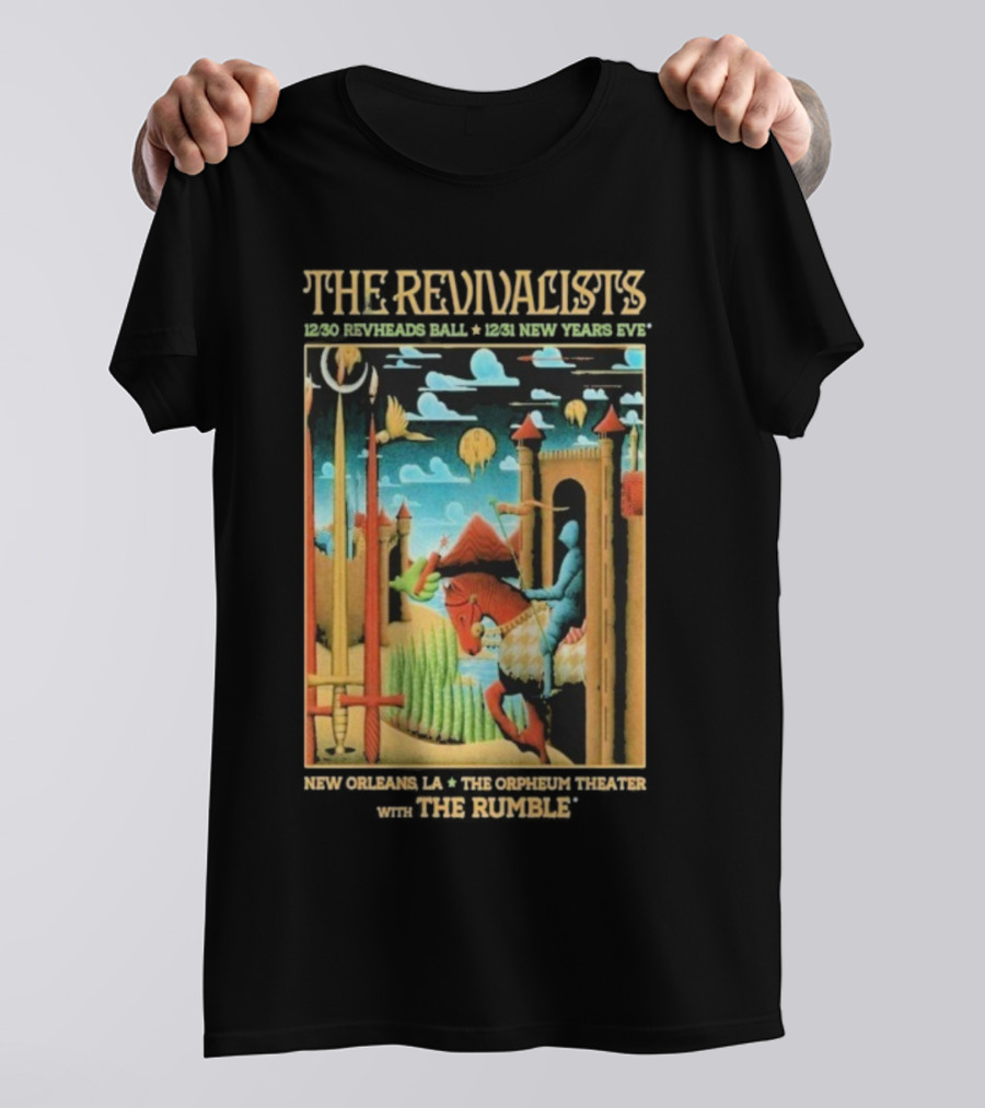 The Revivalists New Orleans Dec 30-31 2025 Orpheum Theater Artwork Medieval Knight Horse Fantasy Landscape T-Shirt