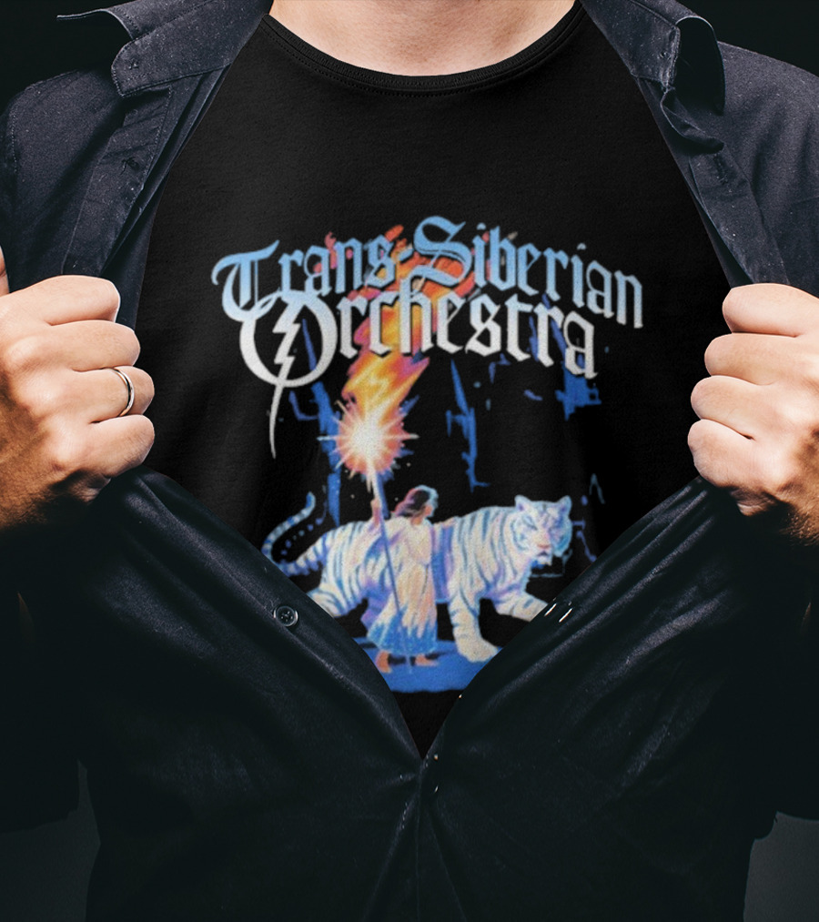 Trans-Siberian Orchestra Fire Torch With Child And White Tiger T-Shirt
