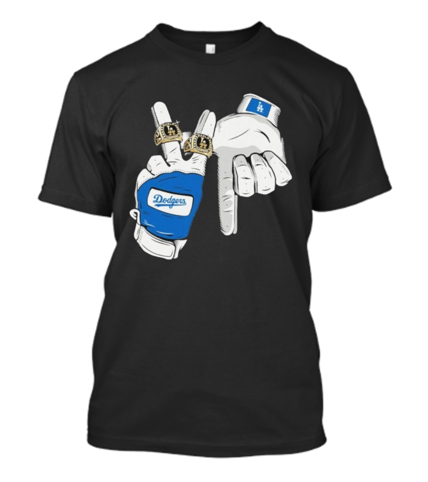 Los Angeles Dodgers Back 2 Back World Series Champions 2025 Rings LA Logo Glove Hands T-Shirt