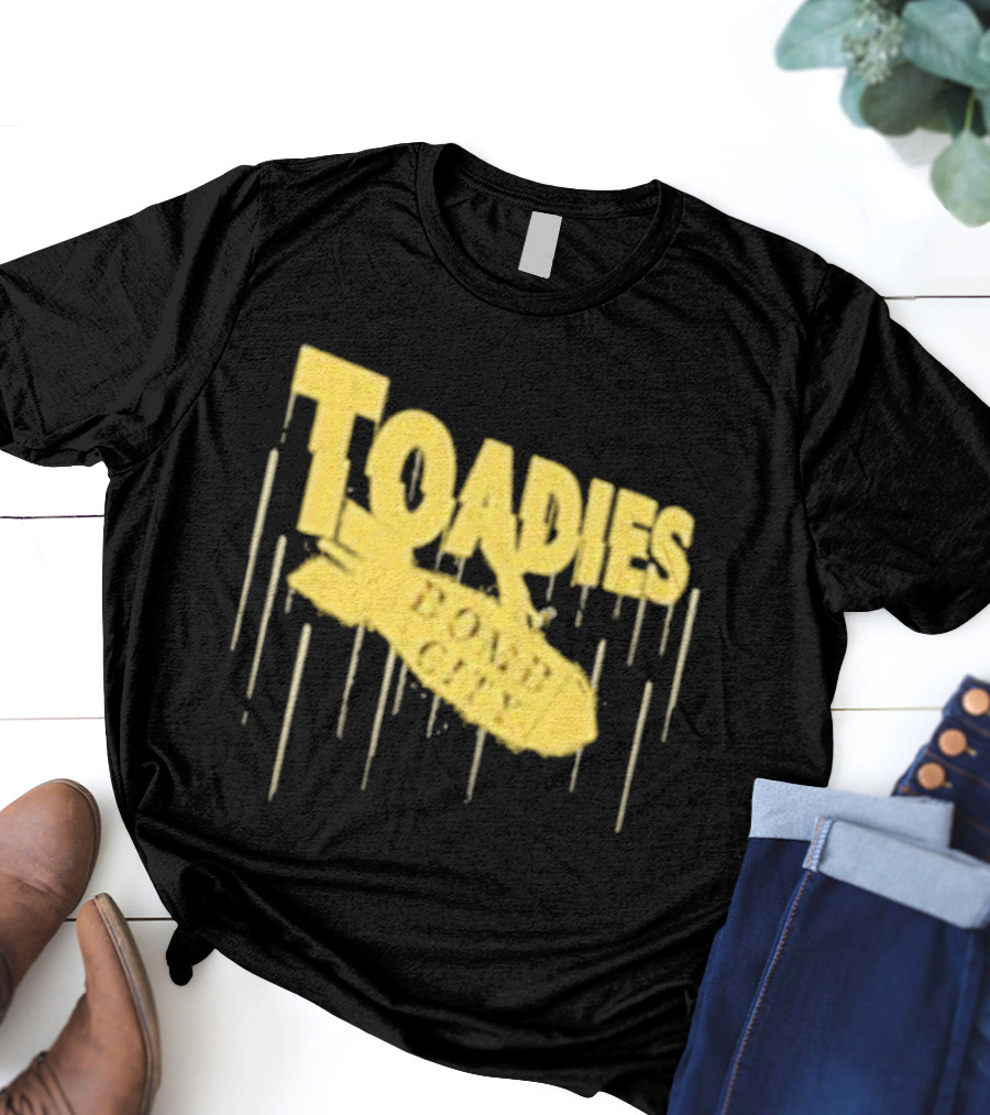 Toadies Bomb City Dripping Text And Bomb Icon T-Shirt