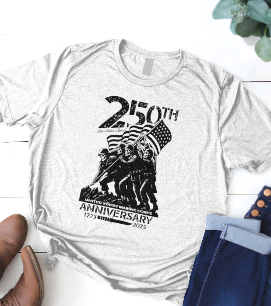 250th USMC Anniversary Flag Raising 1775-2025 United States Marine Corps WWII Emblem T-Shirt