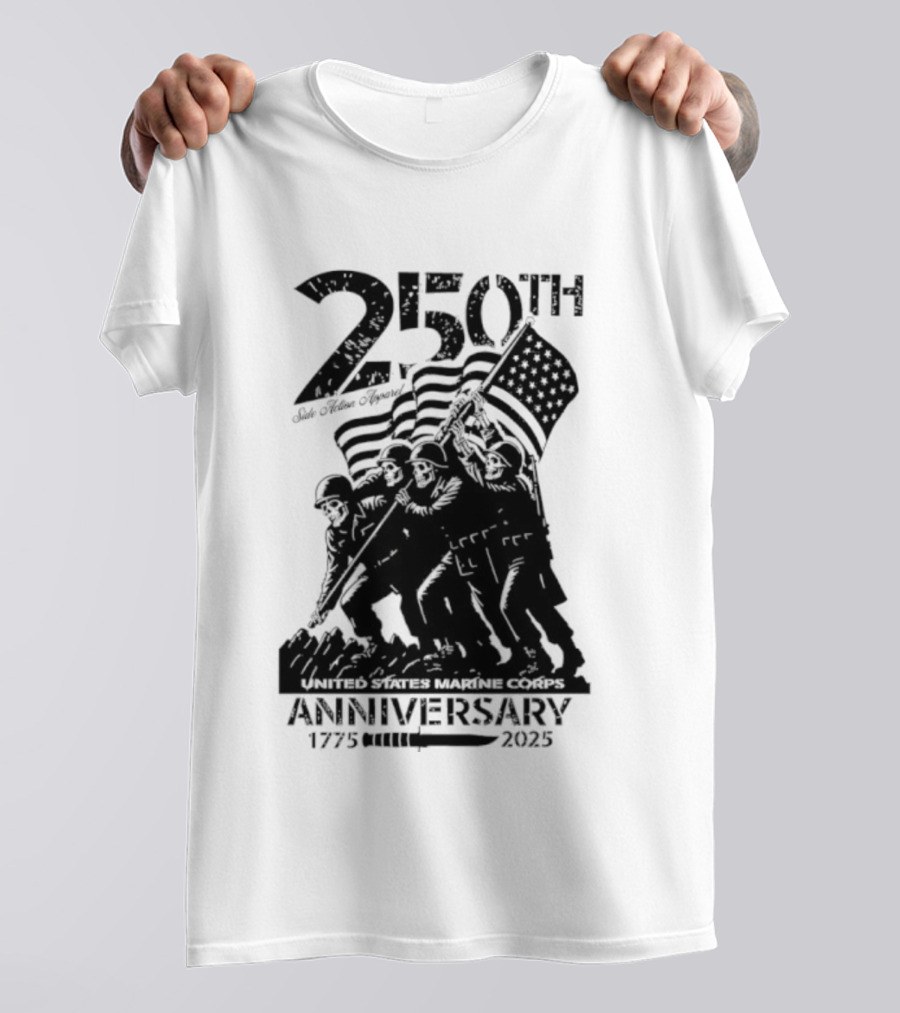 250th USMC Anniversary Flag Raising 1775-2025 United States Marine Corps WWII Emblem T-Shirt