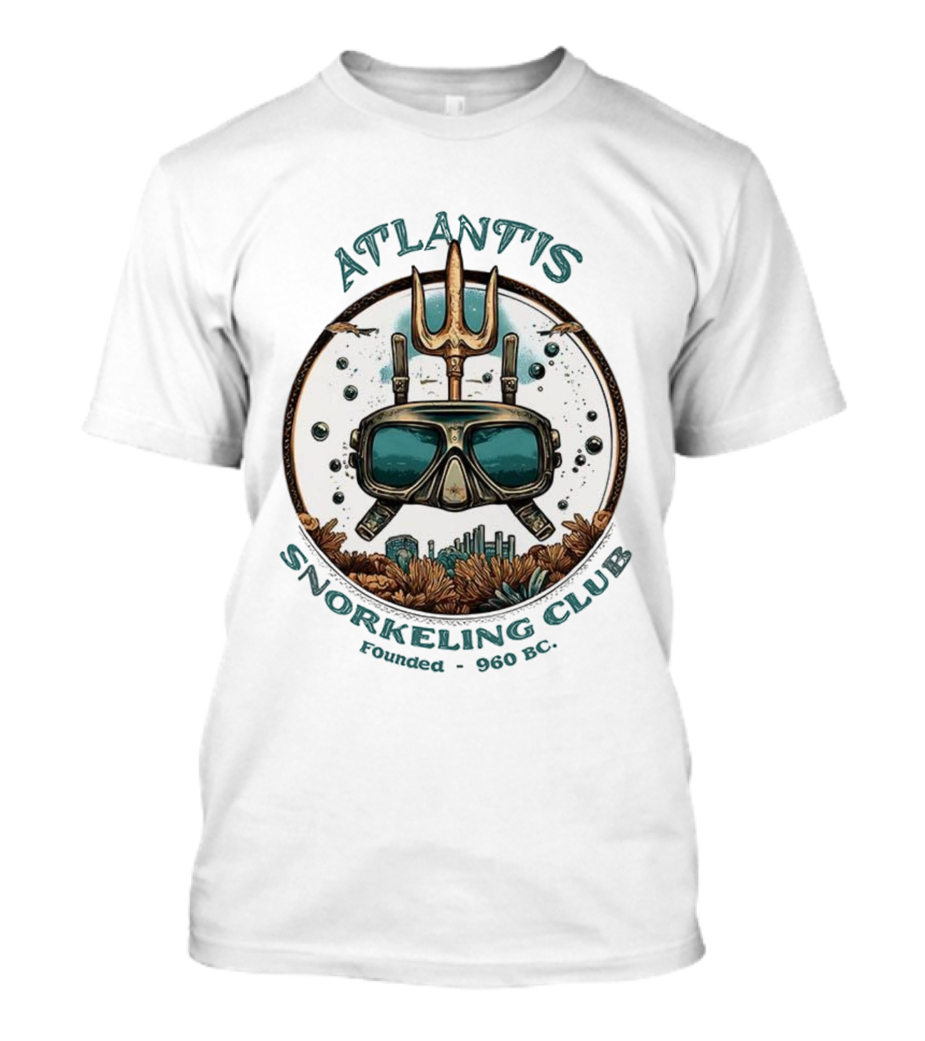 Atlantis Snorkeling Club 960 BC Trident Dive Mask Ocean Bubbles Coral T-Shirt