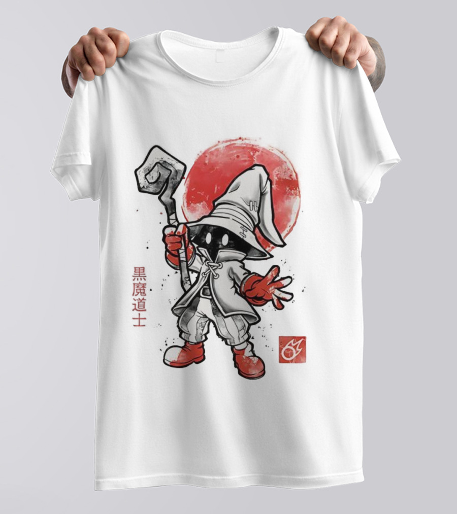 Black Mage Sumi-E Style Final Fantasy Character With Red Orb T-Shirt