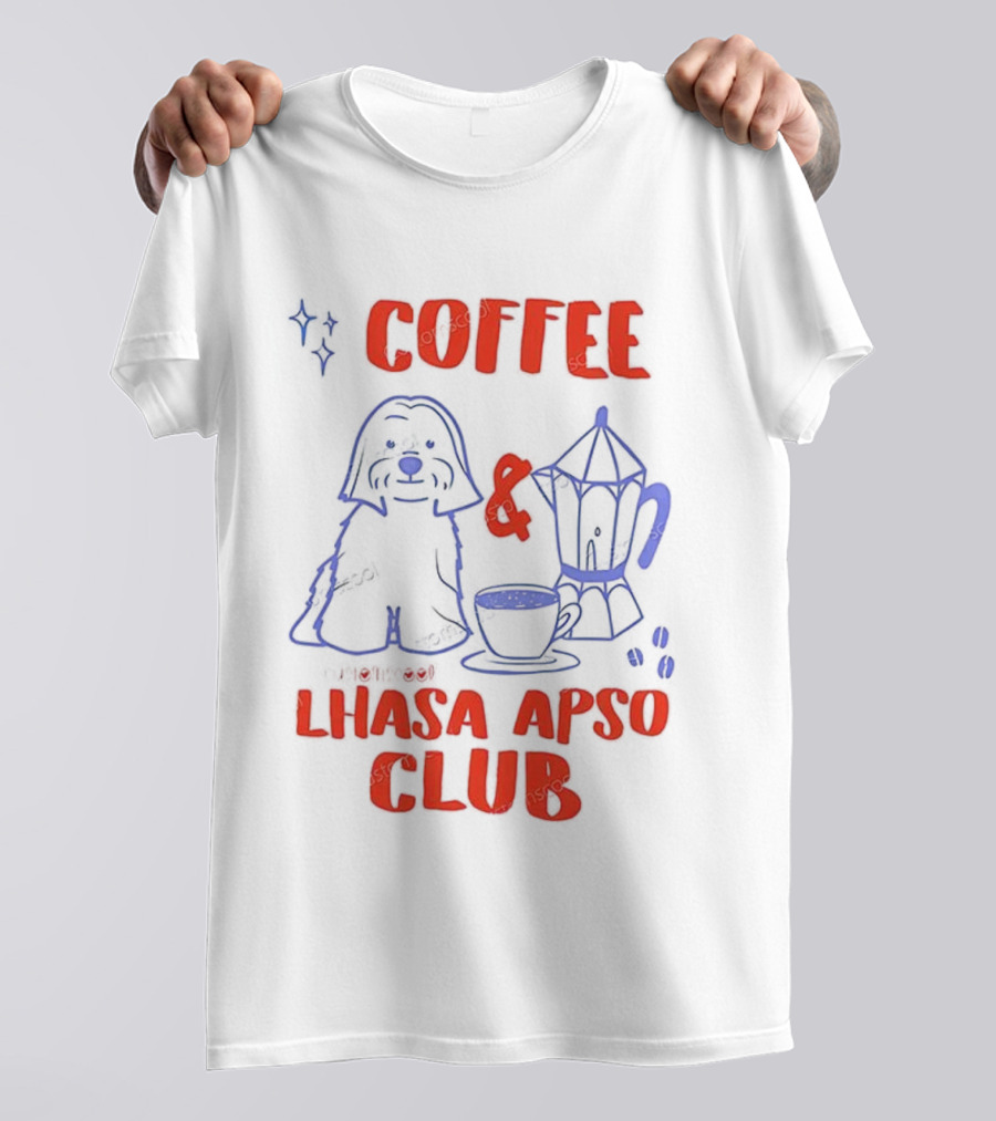 Coffee And Lhasa Apso Club Fun Dog Lover Design T-Shirt